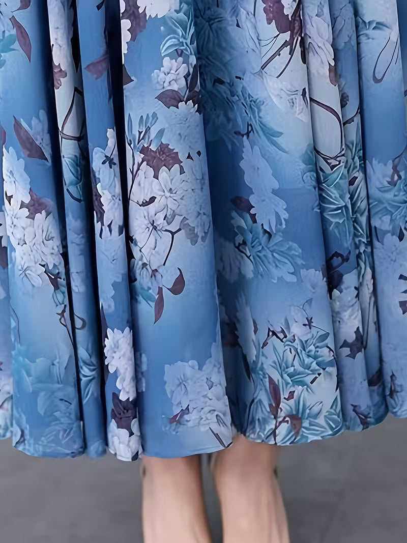 Serene Bloom Dusty Blue  Watercolor Flora Dress