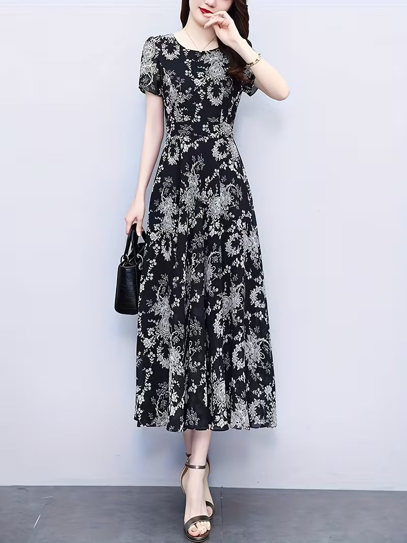 Black Blossom Vintage Floral Print Luxury   Dress