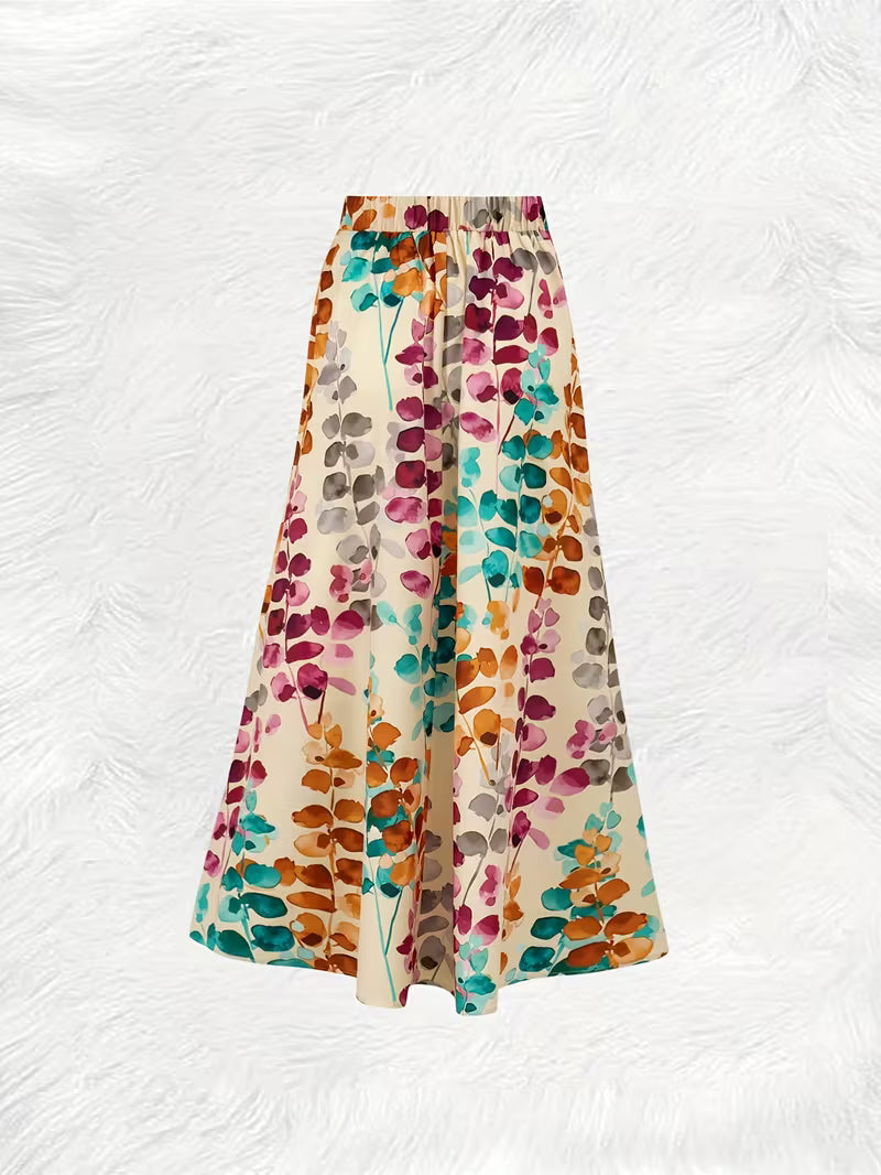 Blooming Vines Printed Flared Skirt