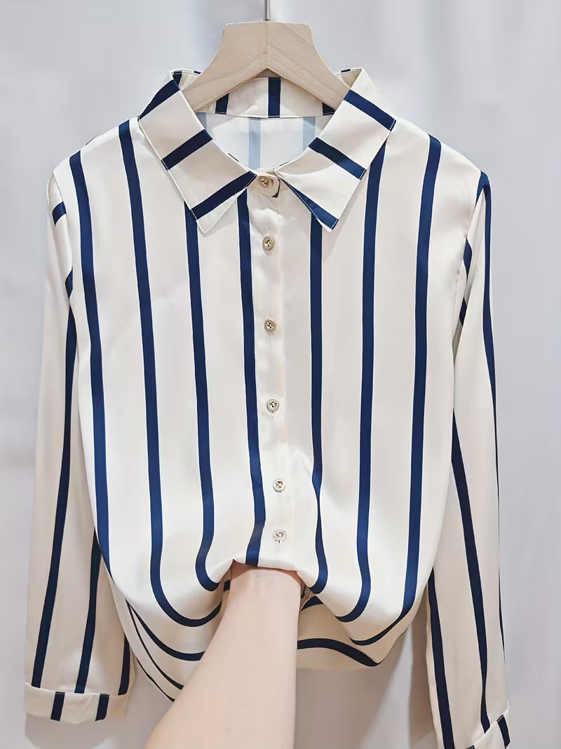 Blue & White Satin Striped Shirt