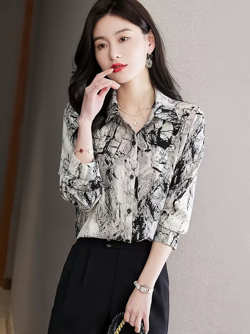 Monochrome Marble Print Shirt