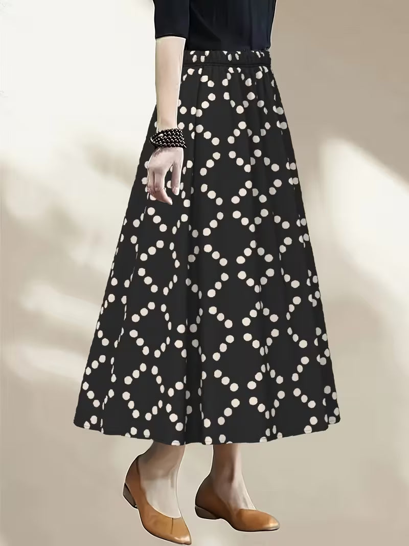 Black & White Polka Dot Rayon Crepe Skirt