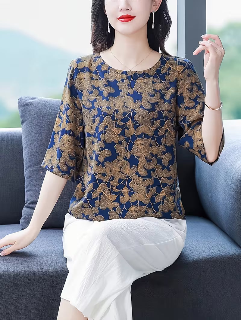 Golden Leaf Vine Print Top