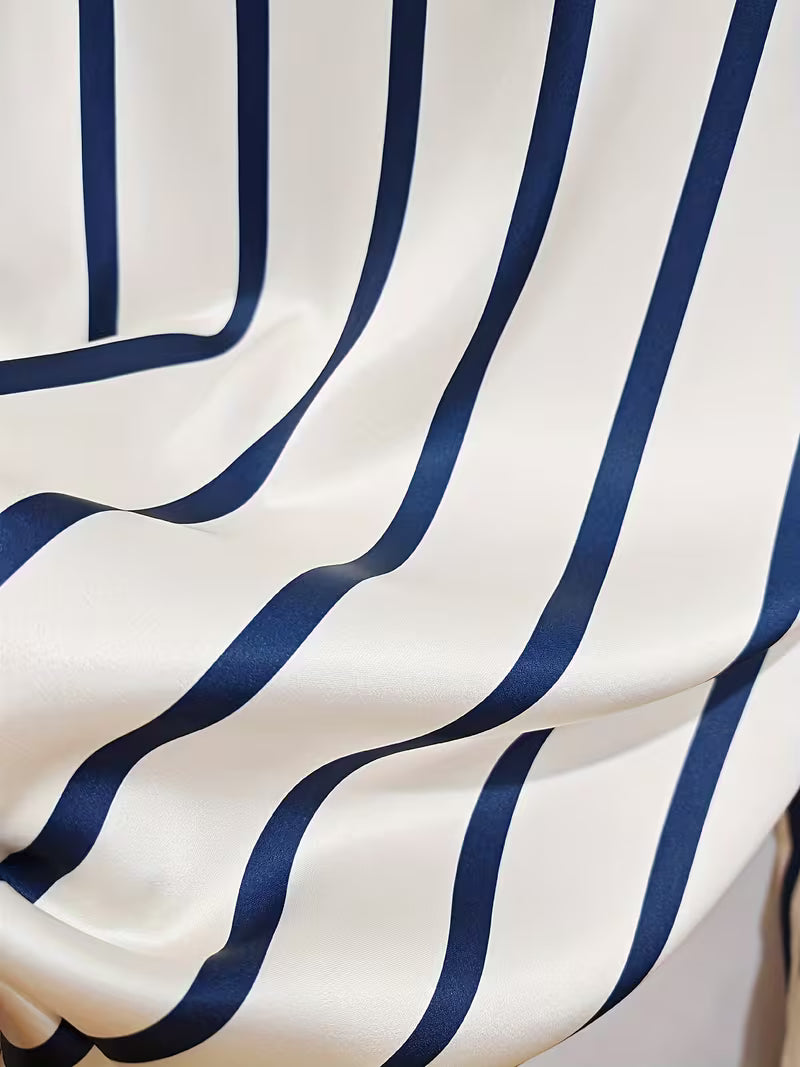 Blue & White Satin Striped Shirt