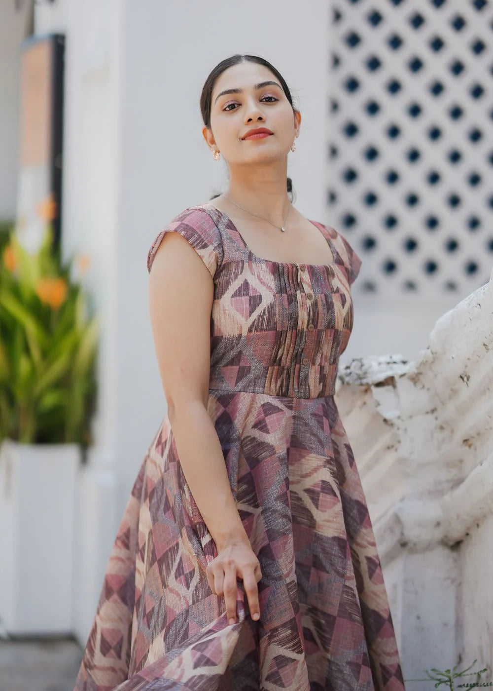 Multicolor abstract print tissue Geometric Patterned dress