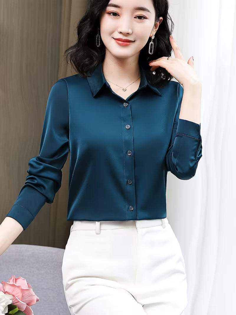 "Elegant Long Sleeve Mulberry Silk Shirt