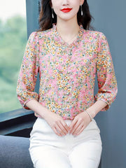 Ruffle-neck in Floral Print shirt