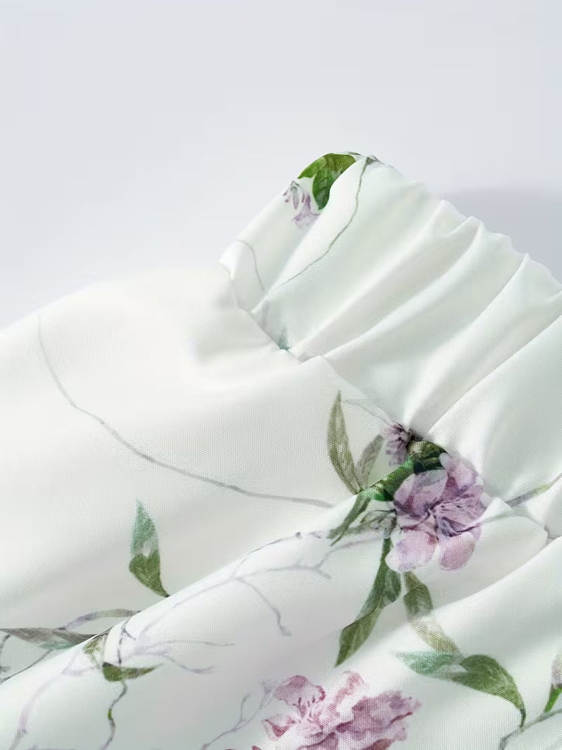 Soft Ivory Garden Bloom Maxi Skirt Lightweight Feminine Flowing Silhouette with Timeless Floral Charm