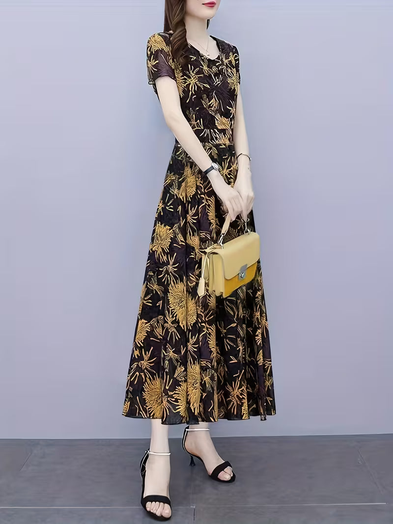 The "Midnight Bloom" Botanical A-Line Gown