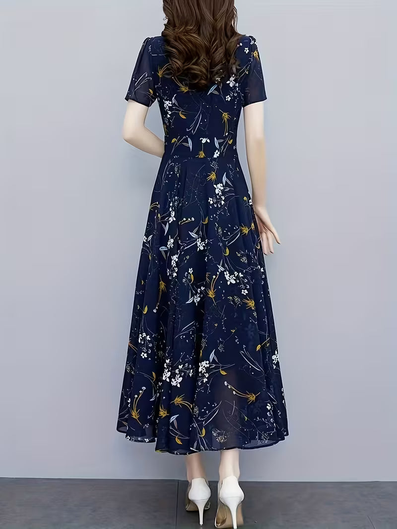 Midnight Bloom Ditsy Floral Flutter-Sleeve Dress