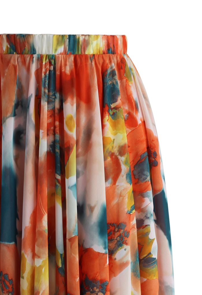 Sunset Canvas Multicolor Floral Print Flared Maxi Skirt