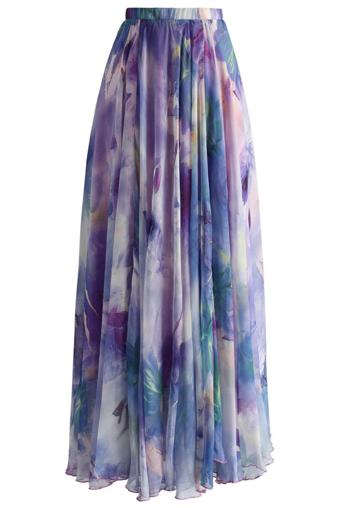 Elegant Lavender Mist Watercolor Maxi Skirt Flowing Silhouette with Soft  Dreamy Pastel Tones for Day to Evening Wear
