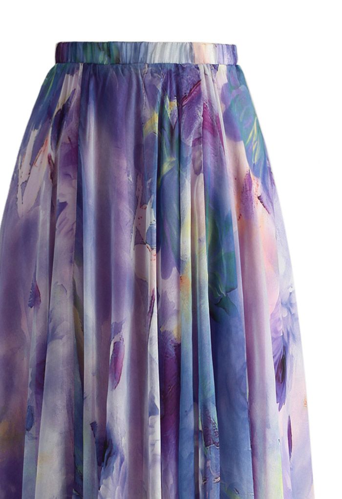 Elegant Lavender Mist Watercolor Maxi Skirt Flowing Silhouette with Soft  Dreamy Pastel Tones for Day to Evening Wear