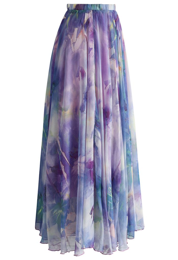 Elegant Lavender Mist Watercolor Maxi Skirt Flowing Silhouette with Soft  Dreamy Pastel Tones for Day to Evening Wear