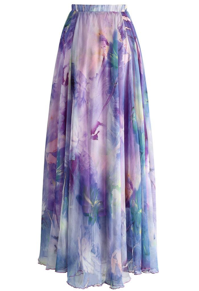 Elegant Lavender Mist Watercolor Maxi Skirt Flowing Silhouette with Soft  Dreamy Pastel Tones for Day to Evening Wear