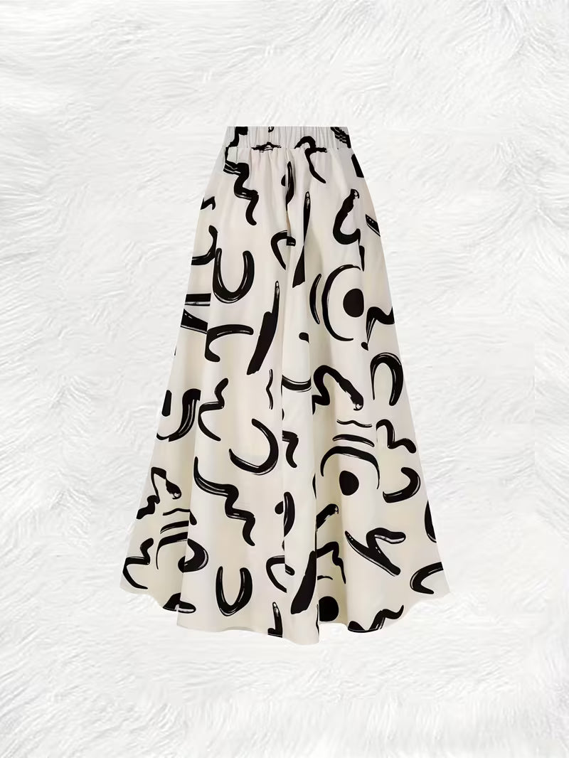Abstract Brushstroke Maxi Skirt – Monochromatic