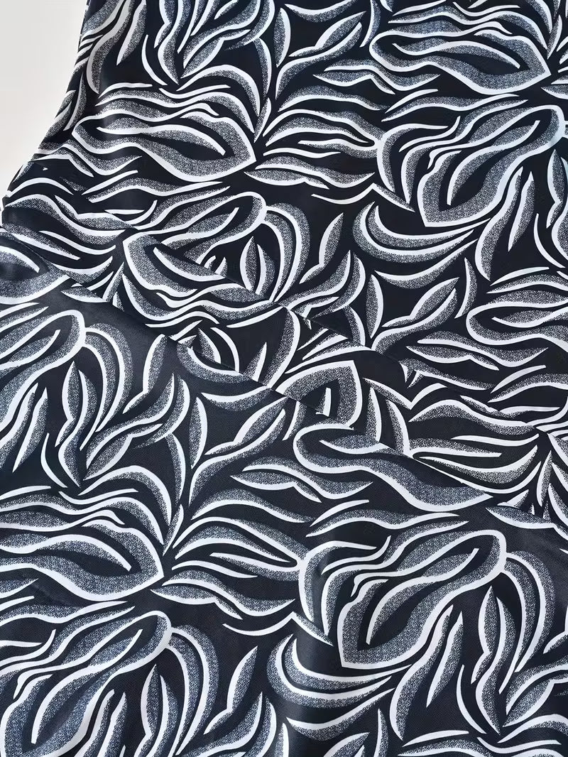 Women’s Monochrome Leaf Print Long  Dress