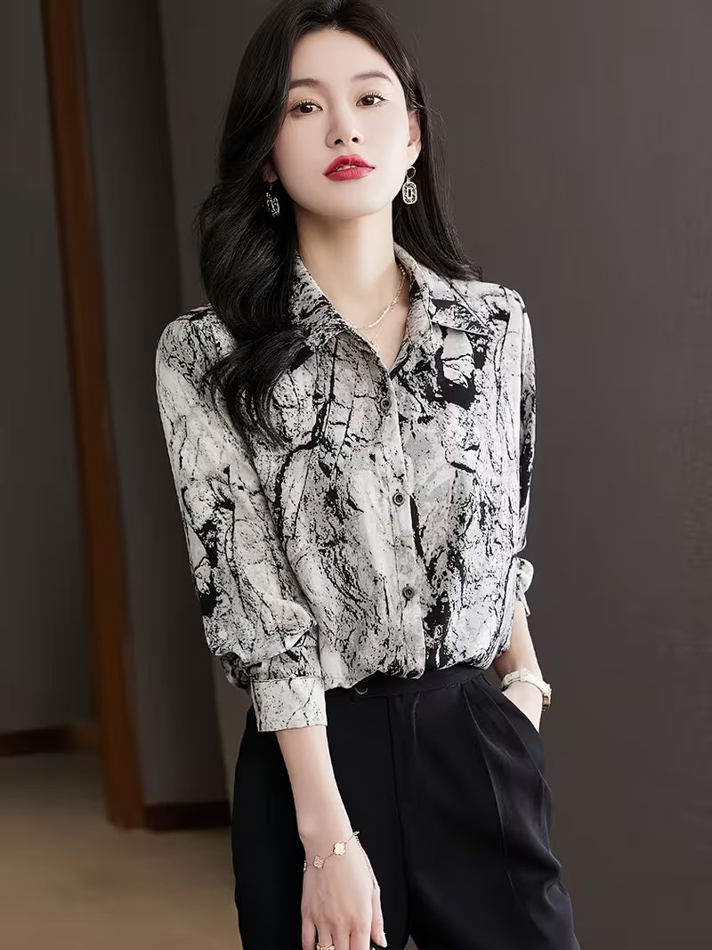 Monochrome Marble Print Shirt