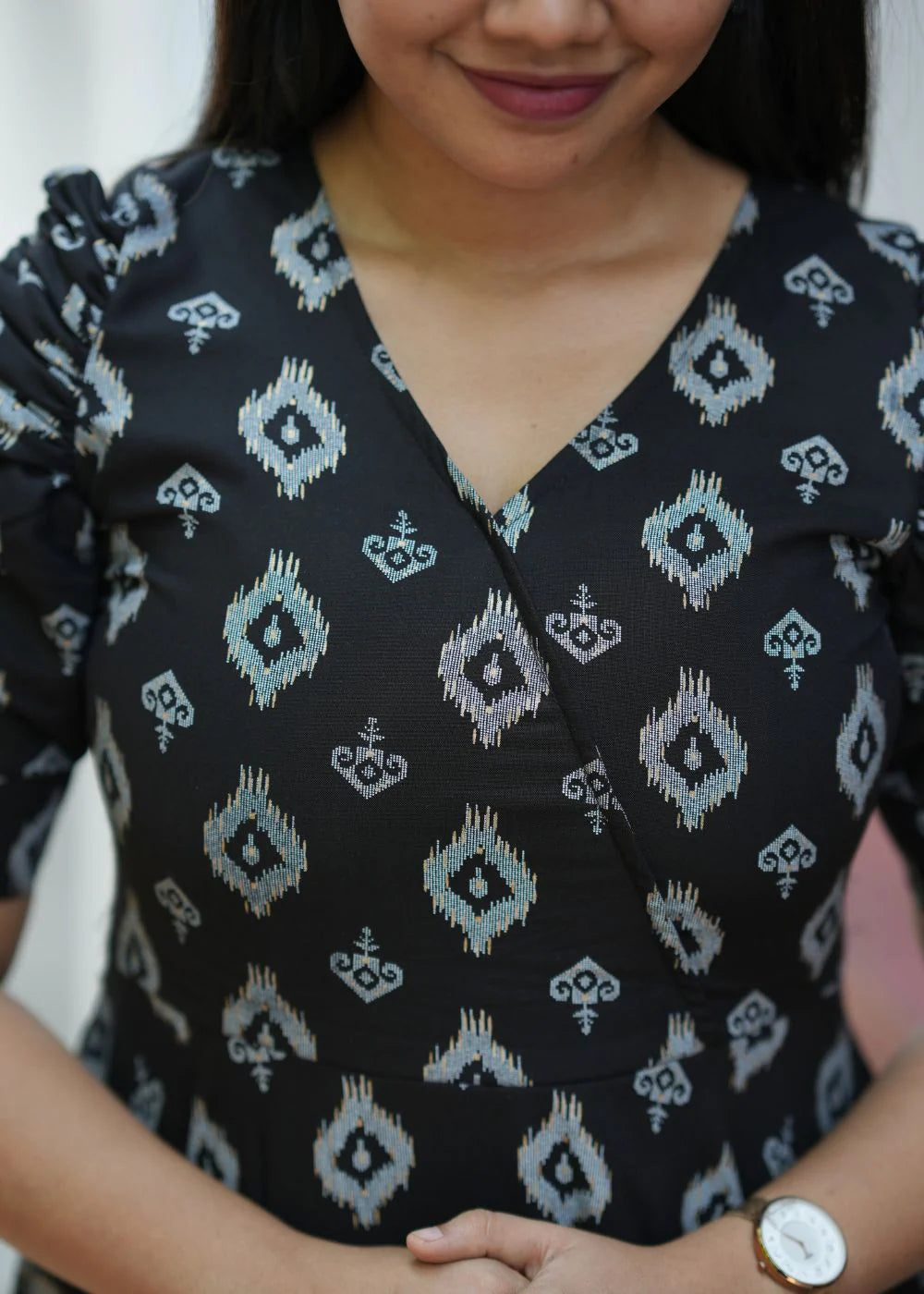 Beautiful Black And Grey Ethnic Print Dress