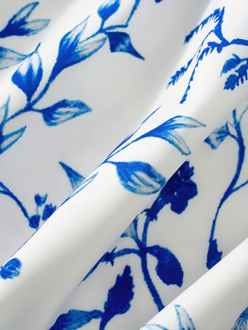 Azure Floral Elegance Maxi Skirt