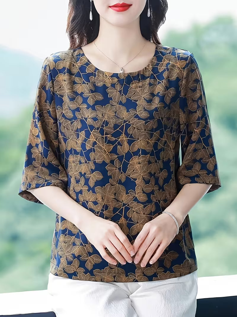 Golden Leaf Vine Print Top
