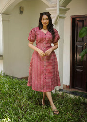 A classy red &amp cream lined dress