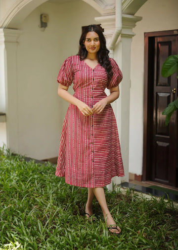 A classy red &amp cream lined dress