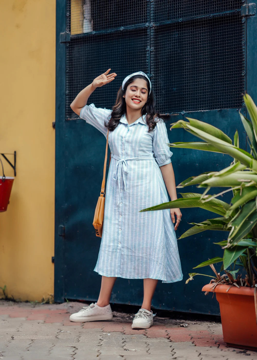 Sky Blue & White Striped Shirt Dress for Women Lightweight Airy Fabric with Casual Chic Summer Vibes Sky Blue / Viscose / S