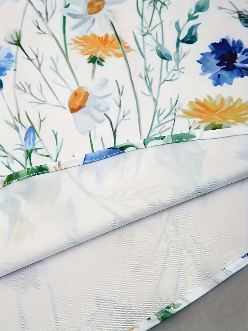 Vintage Floral High-Waisted A-Line Midi Skirt - Wildflower Meadow Botanical Print"