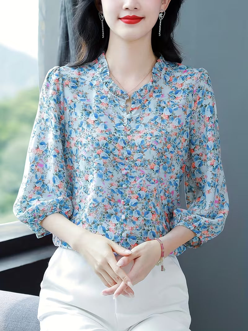 The Serene Meadow Smocked Chiffon Top