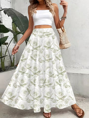 Classic White Rose Floral Women’s Long Skirt