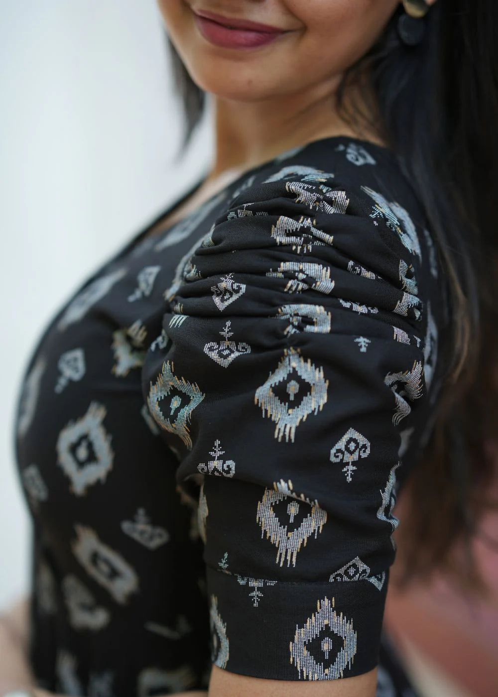 Beautiful Black And Grey Ethnic Print Dress