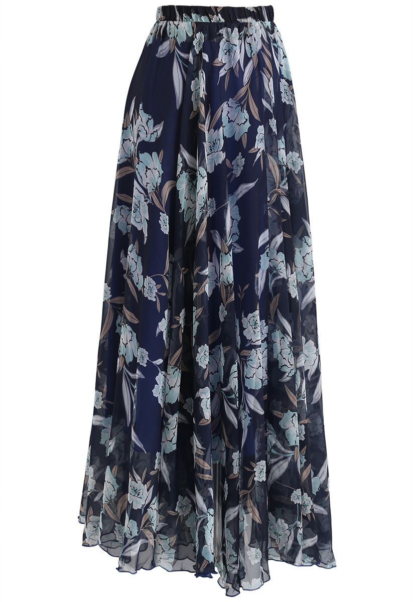 Midnight Garden Navy Floral Flow Skirt Breezy Silhouette with Romantic Blooms and Lightweight Comfort