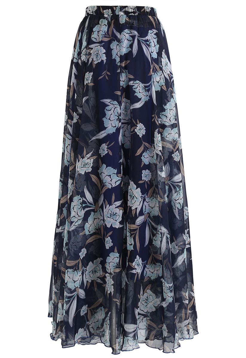 Midnight Garden Navy Floral Flow Skirt Breezy Silhouette with Romantic Blooms and Lightweight Comfort