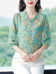 Teal Blue Ditsy Floral Georgette Top