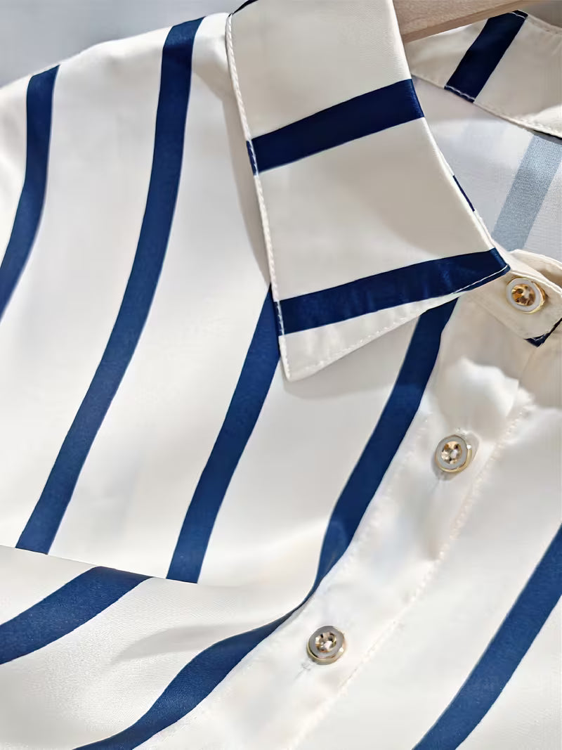 Blue & White Satin Striped Shirt