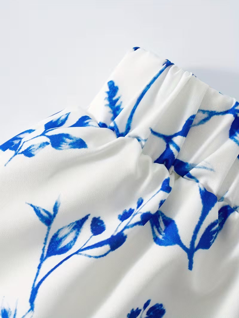 Azure Floral Elegance Maxi Skirt