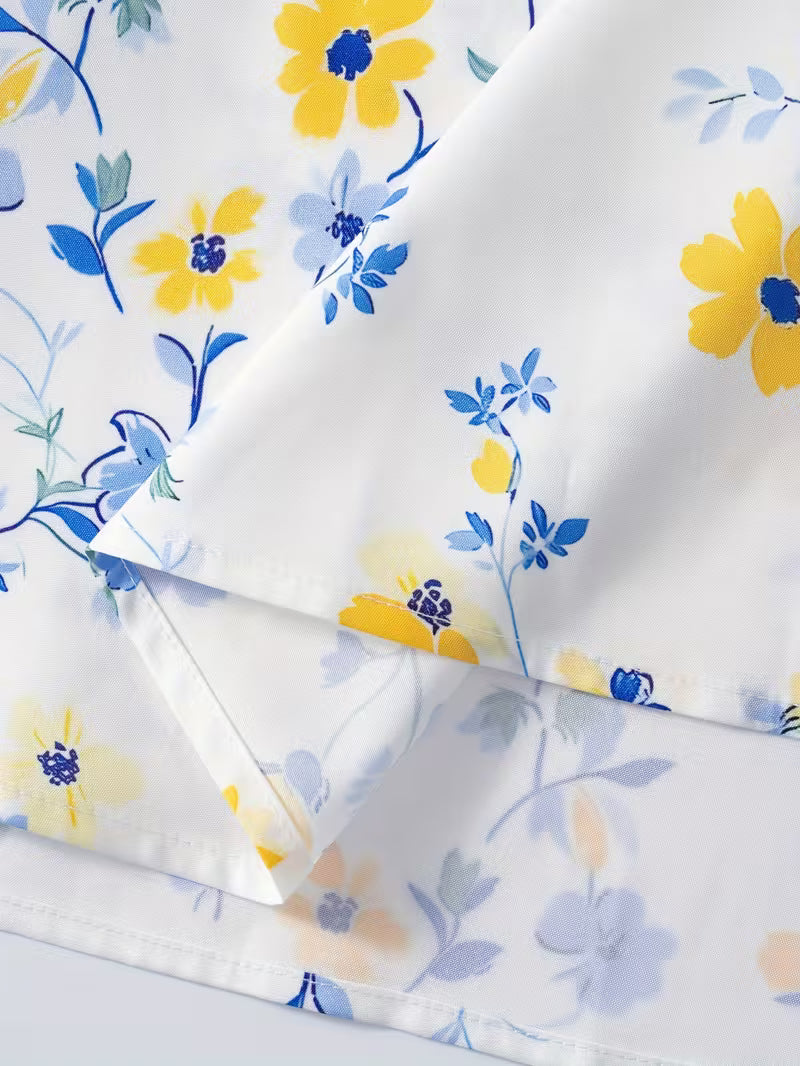 Women Blue Meadow Floral A Line Skirt  Airy Fabric with Graceful Movement and Elegant Pastel