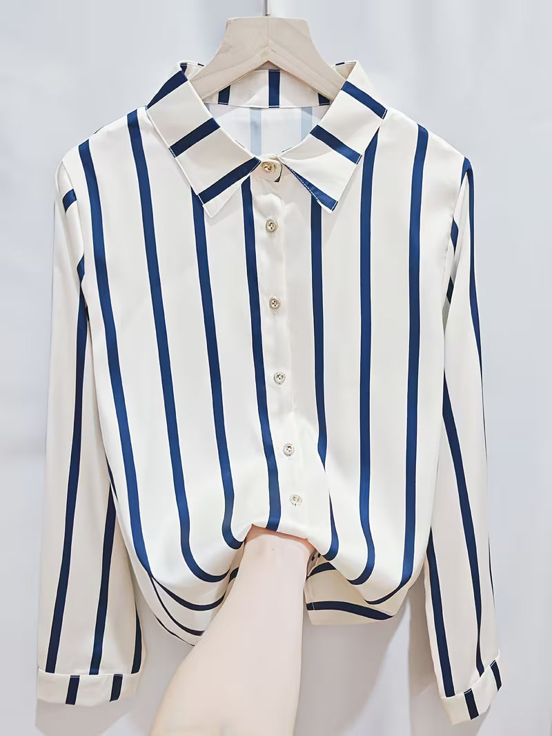 Blue & White Satin Striped Shirt