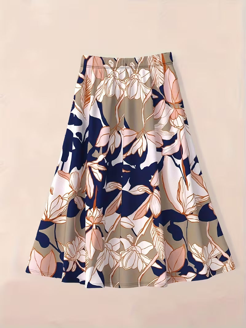 Navy Blue Floral Print Skirt