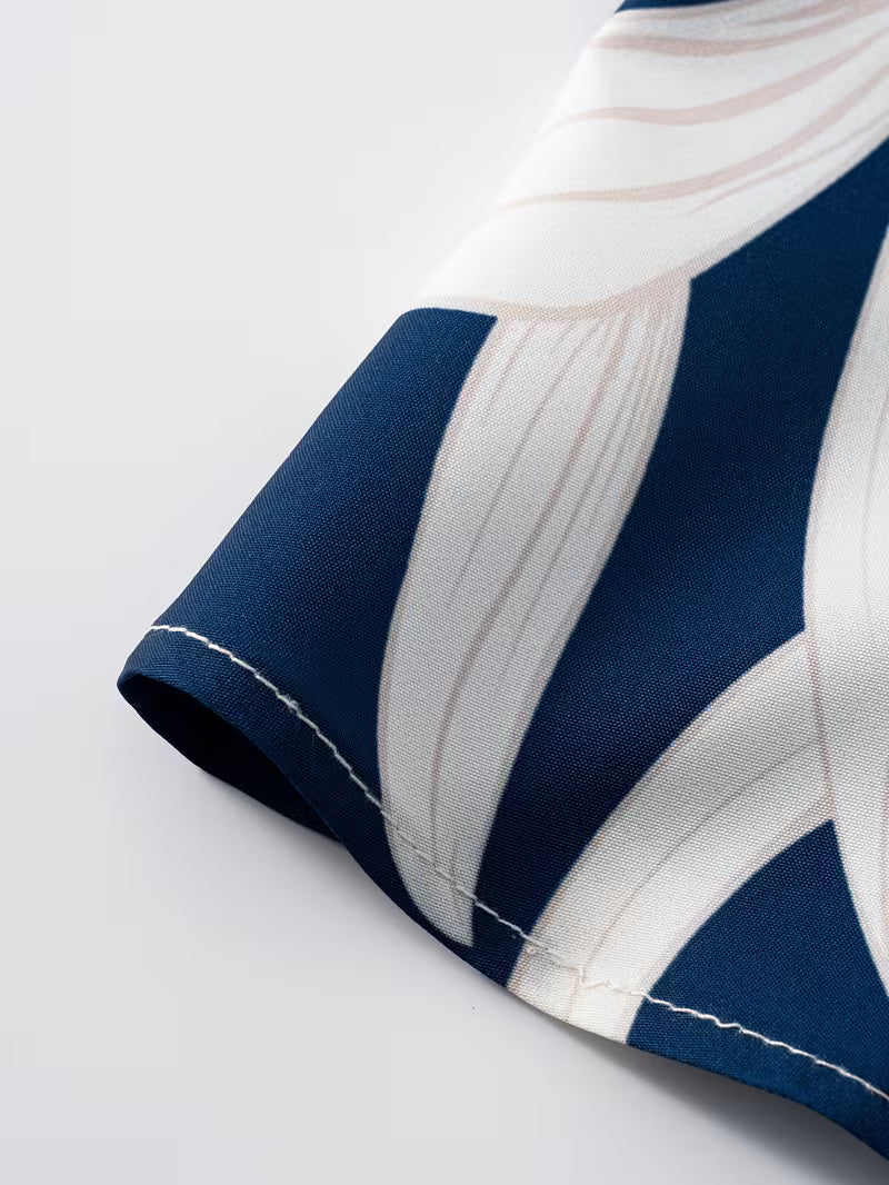 Women’s Navy Blue Leaf Printed Long Skirt