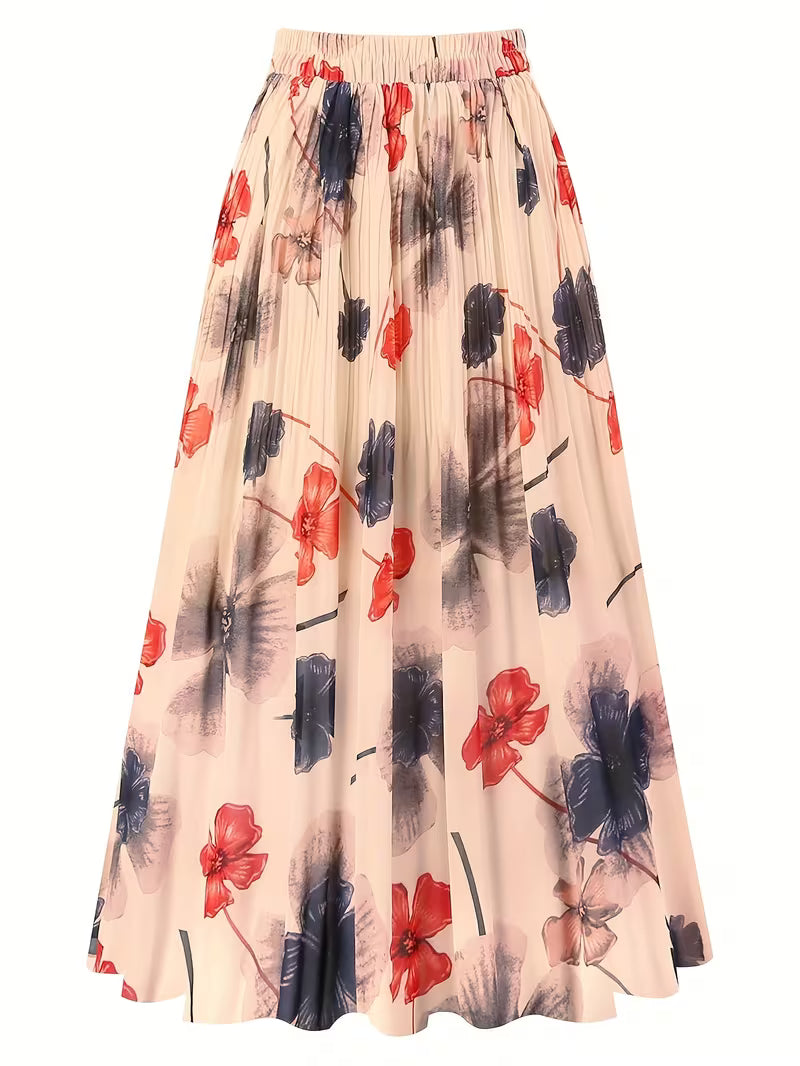 Elegant Modern Floral Maxi Skirt  Airy Flowing Design with Subtle Contemporary Blooms for Day to Evening Wear
