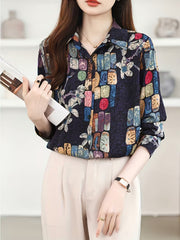 Abstract Botanical Print Button-Up Shirt