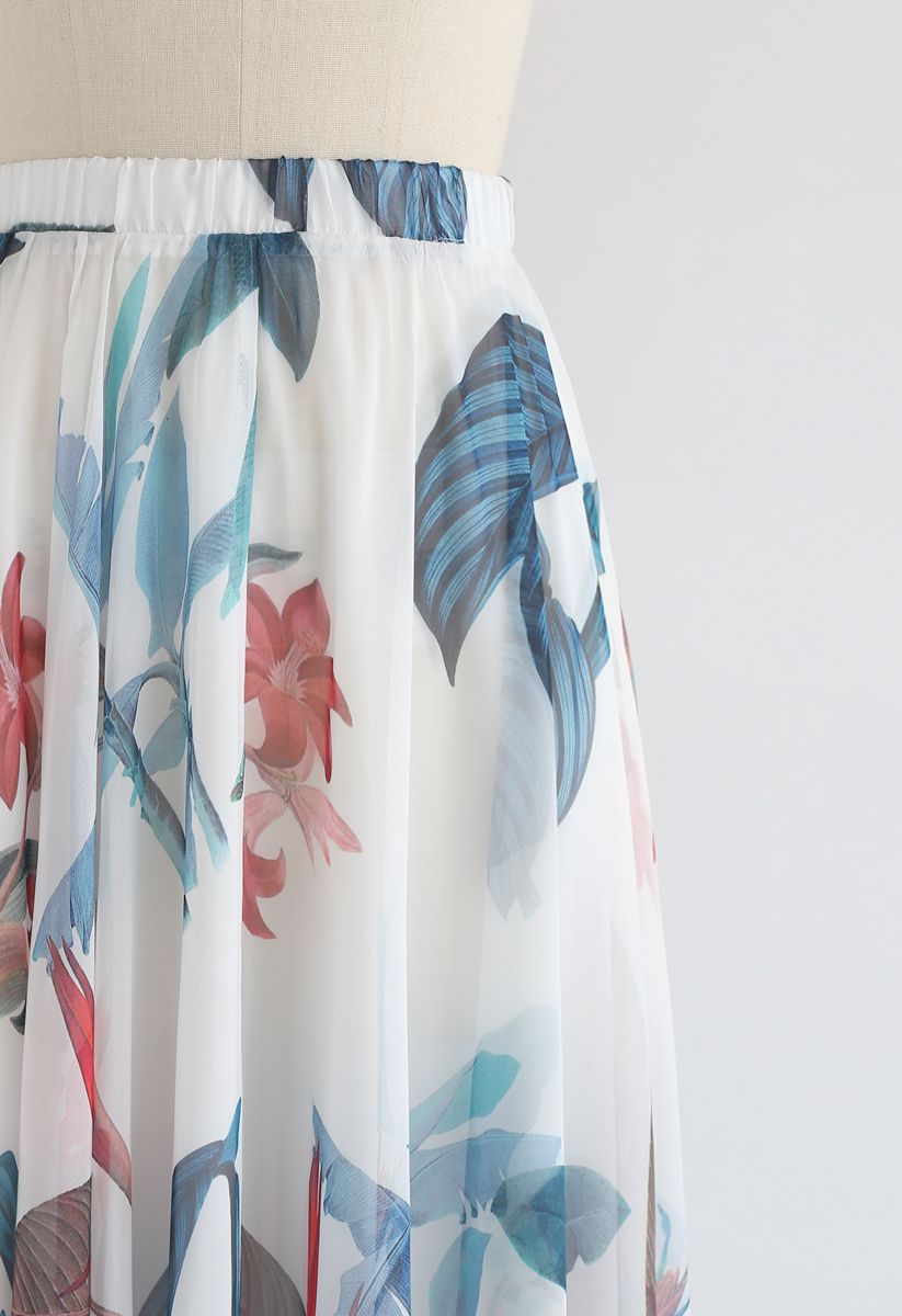 Ivory Whisper Botanical Flow Women’s Maxi Skirt  Lightweight  Flowing Fabric with Elegant Silhouette and Subtle Nature Inspired Print