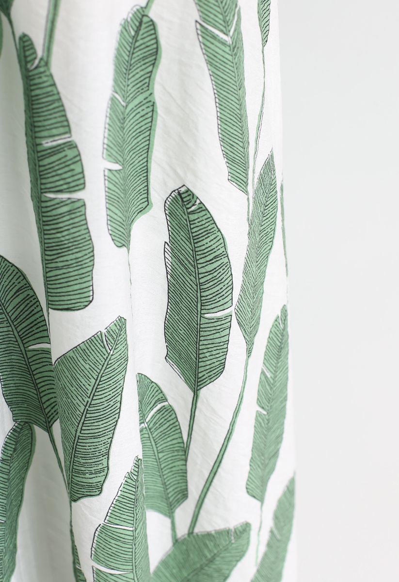 Ivory Green Tropical Leaf Printed Halter Neck Maxi Dress in Premium Lightweight Fabric