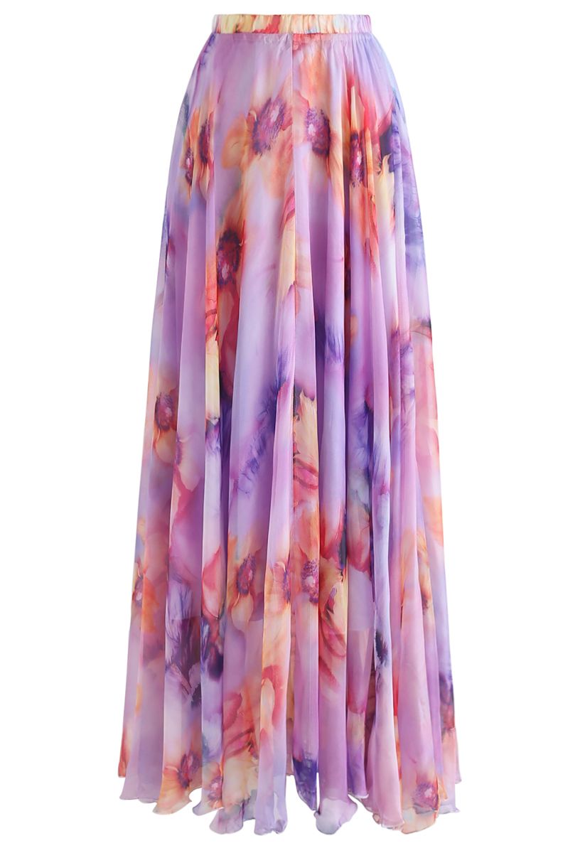 Lilac Petal Drift Flow Maxi Skirt
