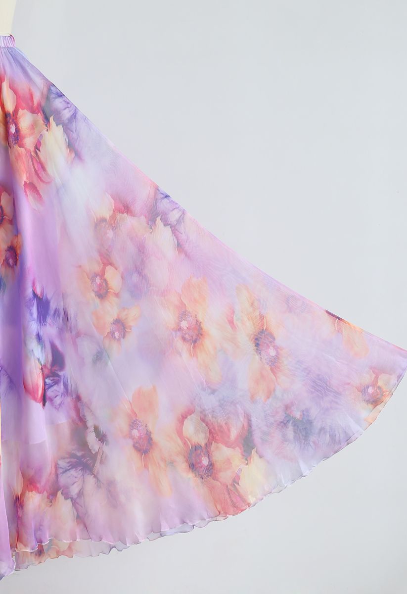Lilac Petal Drift Flow Maxi Skirt