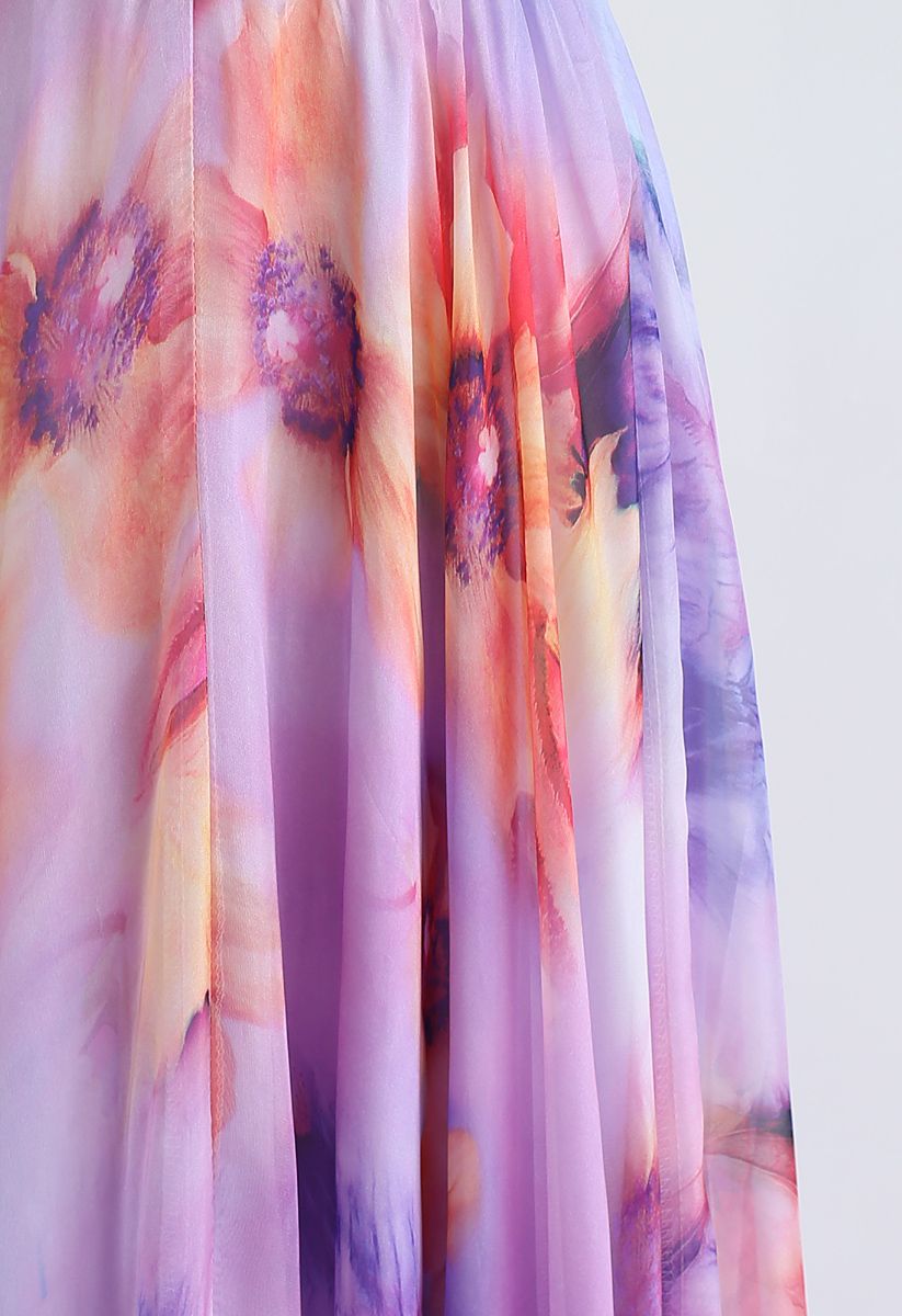 Lilac Petal Drift Flow Maxi Skirt