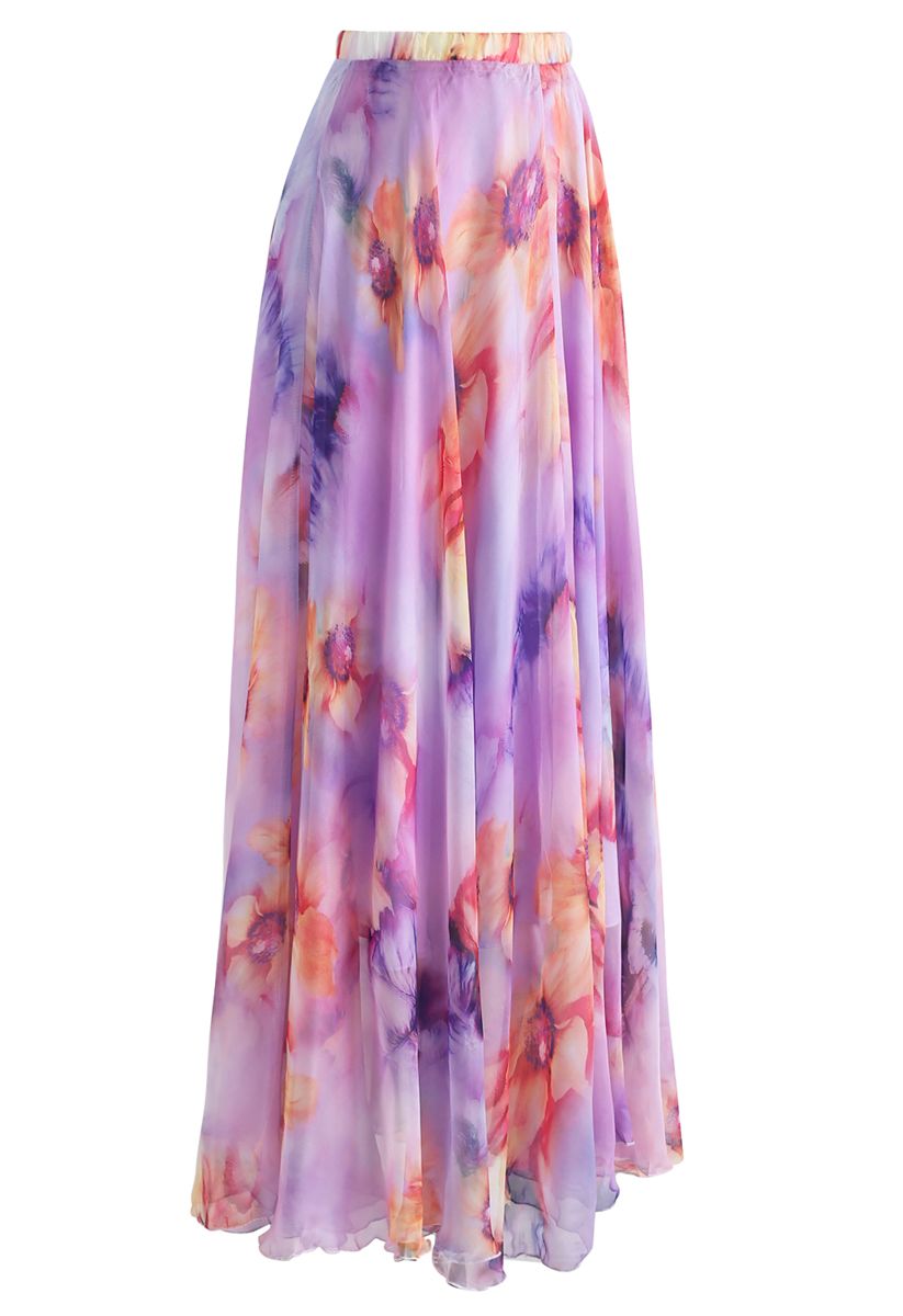 Lilac Petal Drift Flow Maxi Skirt