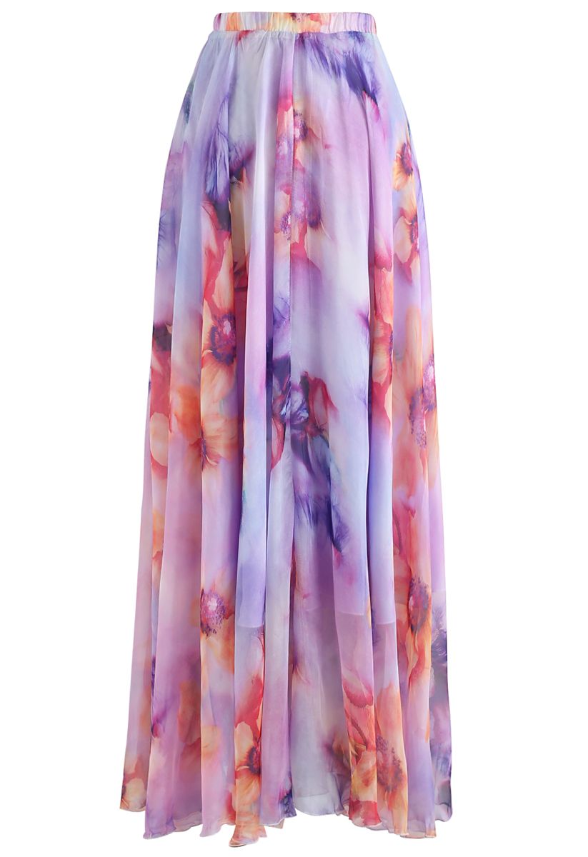 Lilac Petal Drift Flow Maxi Skirt